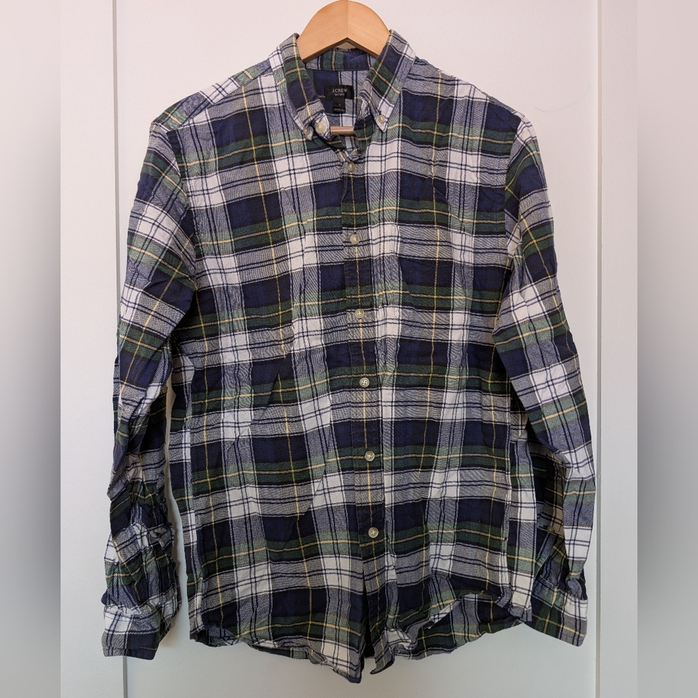 J.Crew Cotton Oxford Buttondown Shirt, Blue / Green Plaid